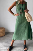 Maya | Casual Cotton And Linen Solid Color Pocket Long Sleeveless Dress