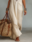 Red Linen Embroidered Maxi Dress For Women