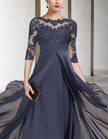 FJØRNA chiffon midi dress for women featuring an A-line silhouette and three-quarter sleeves, stylish and lightweight.