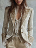 Ivory embroidered velvet blazer with lace cuff details, long sleeve design from FJØRNA, showcasing elegant craftsmanship.