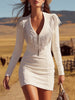 White Faux Suede V-Neck Mini Dress | Casual Dress