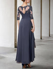 FJØRNA chiffon midi dress for women, A-line style with three-quarter sleeves, flowing and elegant for casual or semi-formal wear.