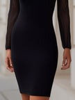 FJØRNA embellished strap cold-shoulder sheer sleeve bodycon dress for women, featuring fitted silhouette and elegant design.