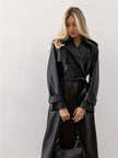 Elegant Black Leather Trench Coat - 3