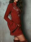 Red Lace Embroidered Mini Dress | Evening Dress