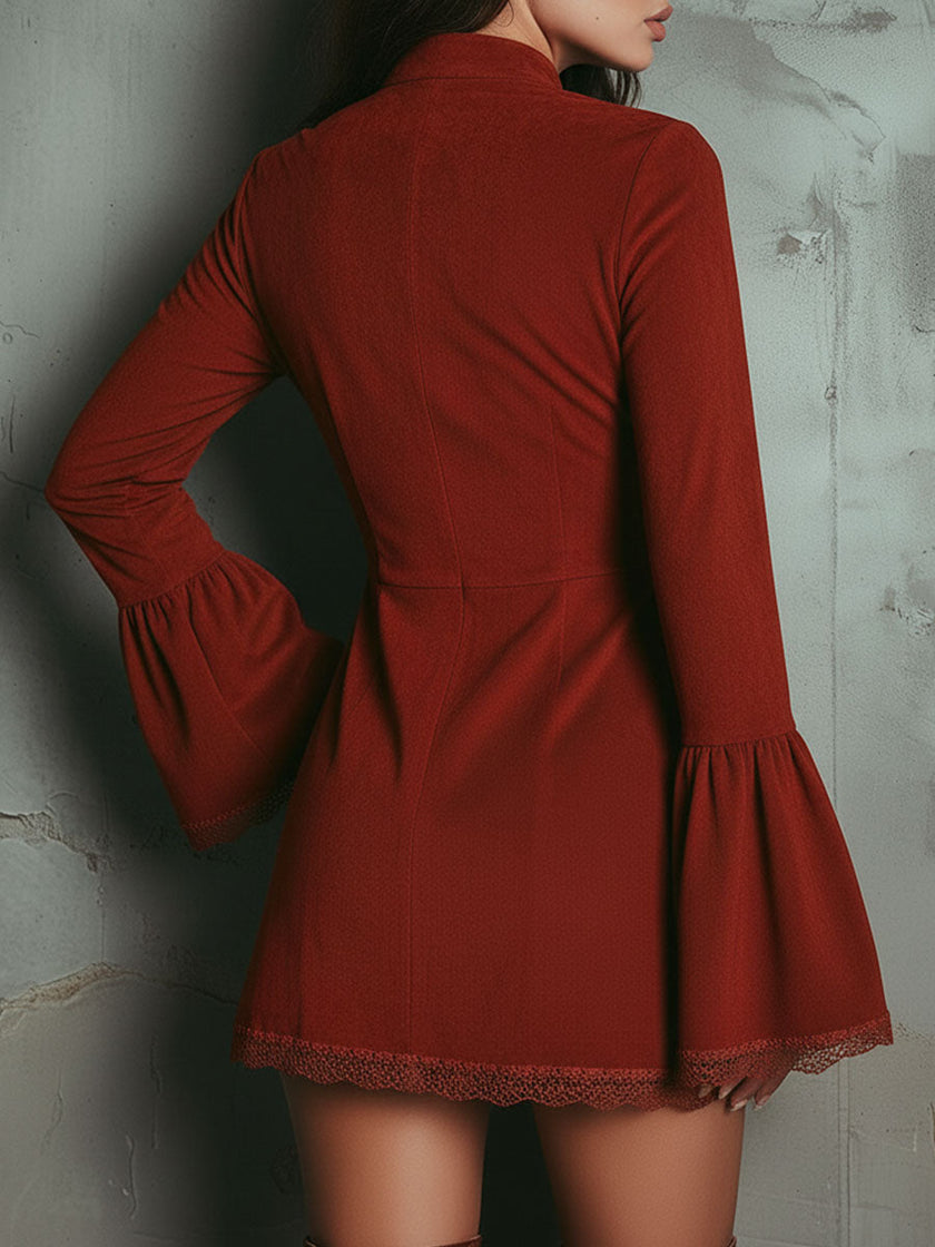 Red Lace Embroidered Mini Dress | Evening Dress