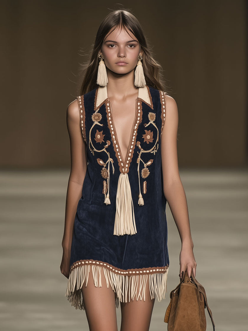 Red Faux Suede Tassel Mini Western Dress Western | Casual Dress