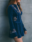 Blue Velvet Embroidered Mini Dress | Casual Dress