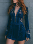 Blue Velvet Embroidered Mini Dress | Casual Dress