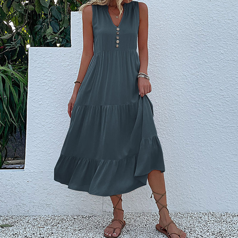 FJØRNA summer casual wedding dress with lightweight fabric and elegant design, perfect for outdoor wedding occasions.