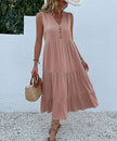 FJØRNA summer casual wedding dress with sleeveless design, lightweight fabric, and elegant style perfect for outdoor celebrations.