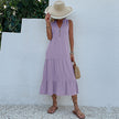 FJØRNA summer casual wedding dress, lightweight and elegant dress with floral pattern, suitable for outdoor wedding occasions.