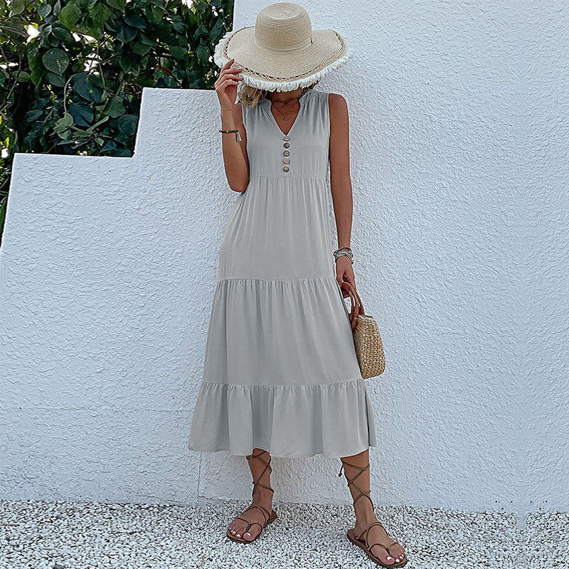 FJØRNA Summer Must-Have Casual Wedding Dress, lightweight and flowy with floral patterns, perfect for outdoor summer weddings.