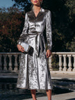 FJØRNA button-front belted midi coat dress for women, stylish and elegant with a tailored fit, shown in a full-length view.