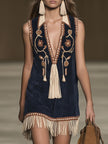 Red Faux Suede Tassel Mini Western Dress Western | Casual Dress