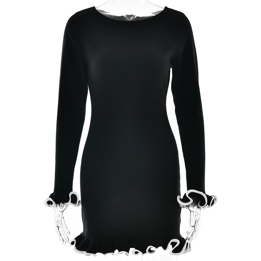 FJØRNA white hem mini dress, lightweight sleeveless summer dress with a V-neck and ruffled hem, casual and stylish for warm weather.
