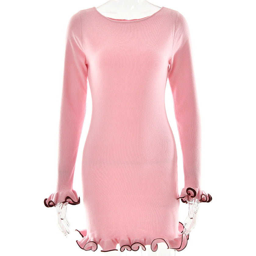 FJØRNA white hem mini dress, stylish short dress with a fitted silhouette and delicate hem detail, perfect for summer wear.