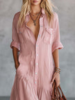 Pink Linen V-Neck Maxi Dress | Casual Dress