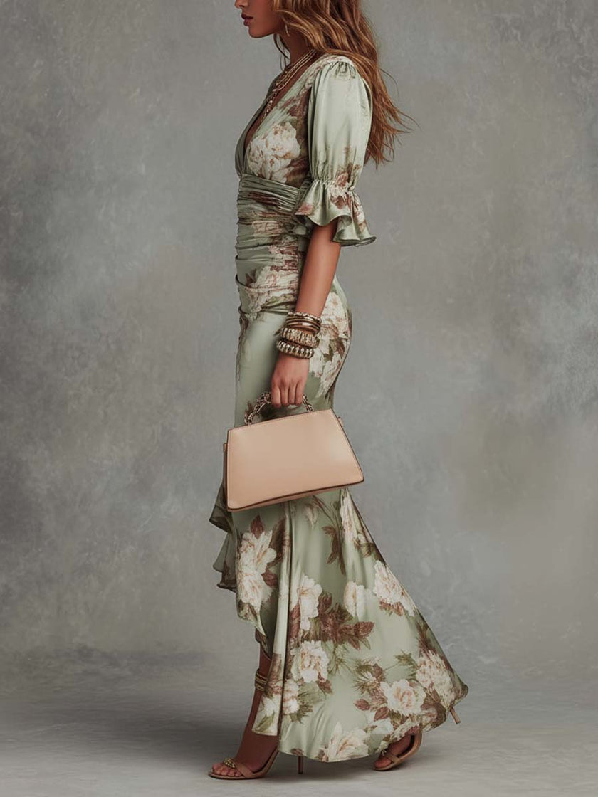 FJØRNA women's V-neck maxi dress with flowing fabric and sleeveless design, perfect for elegant summer or casual wear.