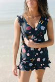 FJØRNA women's summer tankini set with ruffles and V-neck, featuring a stylish two-piece swimsuit for beach or pool.