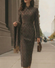 FJØRNA classic houndstooth long-sleeve midi dress for women, tailored fit with a stylish and elegant design.