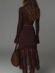 FJØRNA mesh pleated midi casual dress with a flowy silhouette and lightweight fabric, perfect for everyday wear.