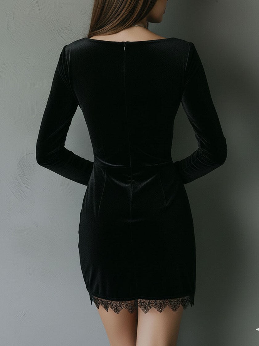 Black Velvet V-Neck Mini Dress | Evening Dress
