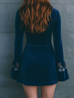Blue Velvet Embroidered Mini Dress | Casual Dress