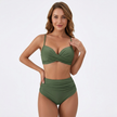 FJØRNA women's high-waisted bikini with ruched texture, featuring a matching top and bottom in vibrant swimwear style.