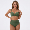 FJØRNA women's high-waisted bikini with ruched texture, featuring a matching top and bottom in vibrant swimwear style.