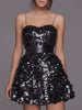 FJØRNA layered petal-sequin spaghetti-strap mini dress with shimmering sequins and floral design ideal for evening wear