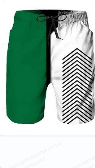 Men's FJØRNA graphic print swim shorts with drawstring, showcasing vibrant patterns and adjustable waistband for beachwear.