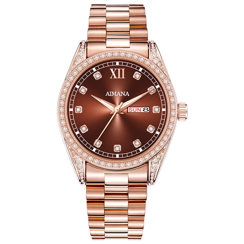 Elegant Quartz Watch with Diamond Disc