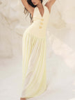 FJØRNA women's halterneck lace-up deep V-neck backless maxi dress, elegant evening wear with flowing fabric and stylish design