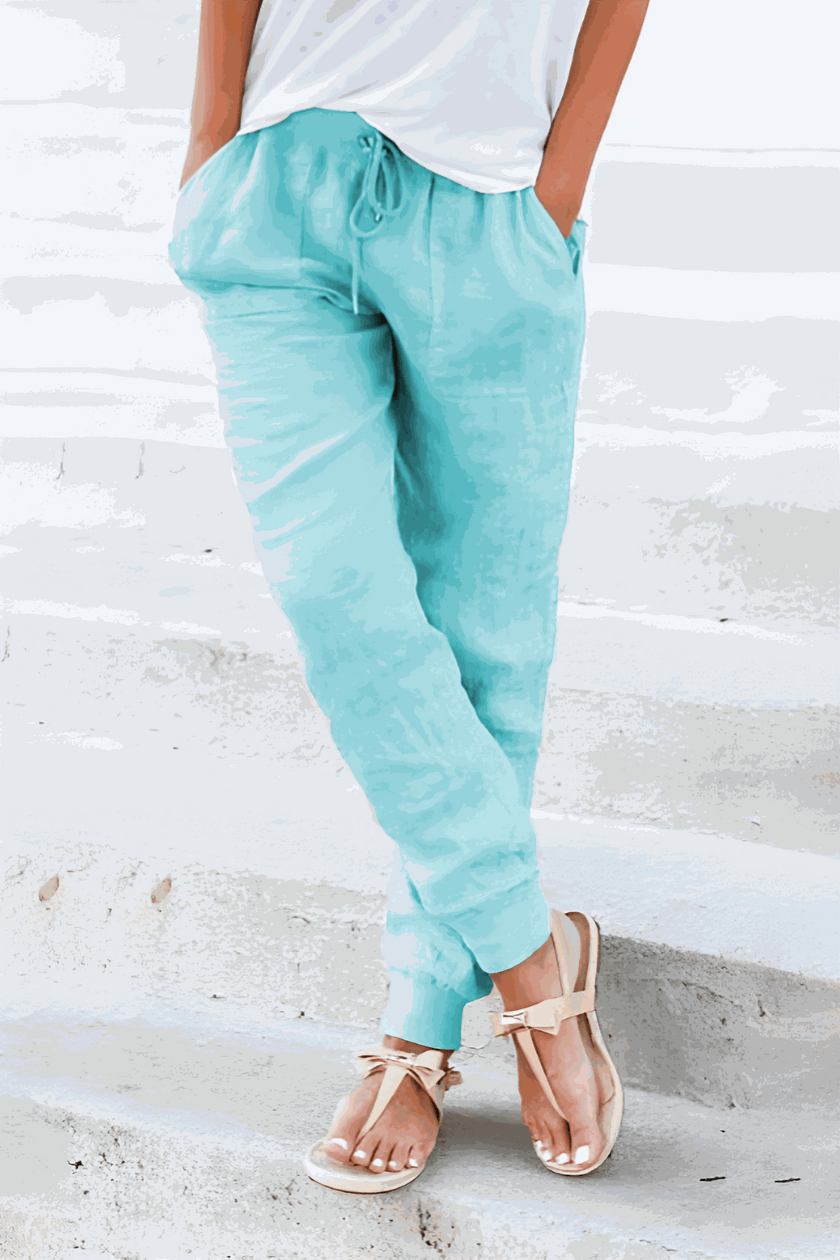 FJØRNA Tara women's drawstring jogger pants with elastic ankle cuffs, featuring a relaxed fit and comfortable fabric.