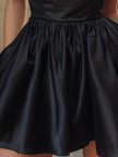 FJØRNA elegant high-neck satin bubble mini dress for women, showcasing a sleek satin dress with a high neckline and bubble silhouette.