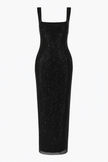FJØRNA sequin slip dress for women, double strap, bodycon fit, hip-skimming, stylish evening dress with shimmering sequins.