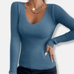 Slim Fit Ribbed Top V-Neck - 5