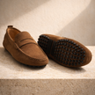 FJØRNA men's loafers shoes in brown leather with slip-on design and stitched detailing, stylish and comfortable for casual wear.