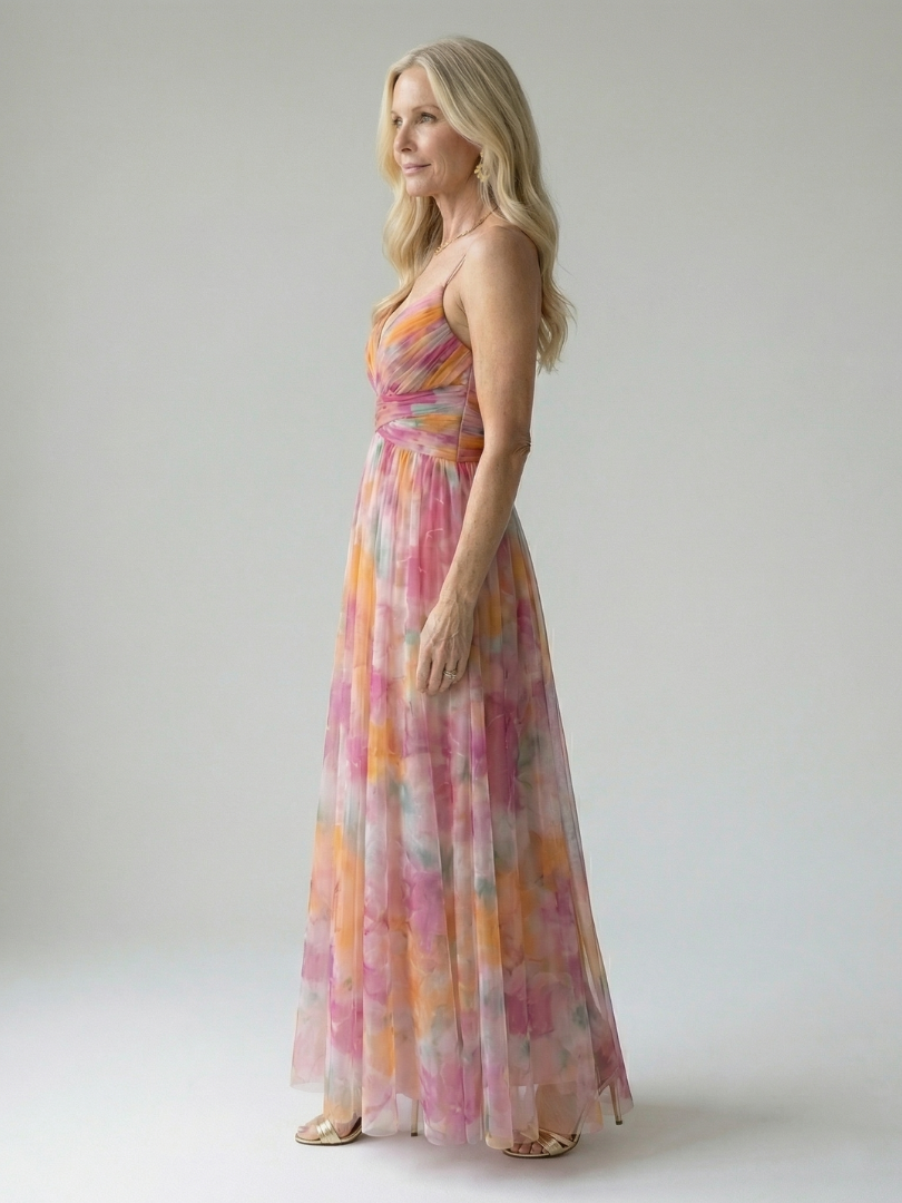 FJØRNA women's sleeveless summer maxi dress with wrap design, lightweight and flowy for warm weather wear.