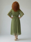 FJØRNA women's summer midi dress with V-neck, flowy fabric, sleeveless design, perfect for warm weather and casual outings.