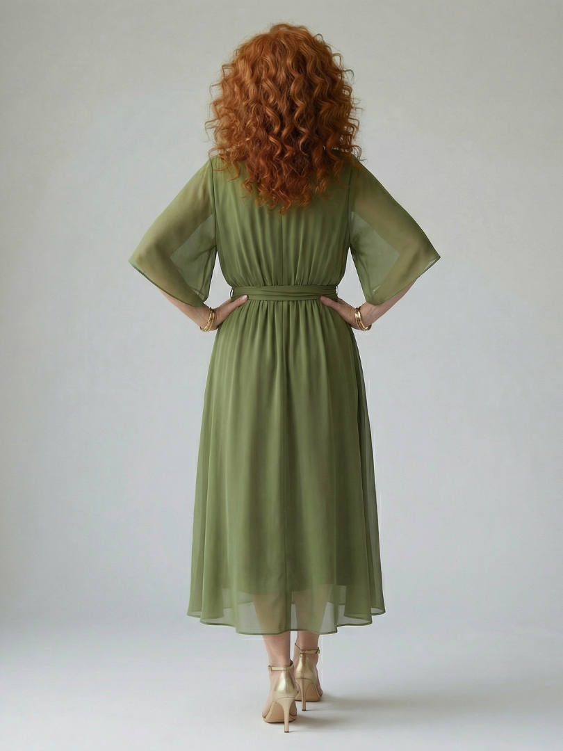 FJØRNA women's summer midi dress with V-neck, flowy fabric, sleeveless design, perfect for warm weather and casual outings.