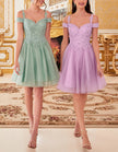 FJØRNA champagne tulle off-shoulder cocktail dress for women, featuring elegant design and delicate fabric detail.