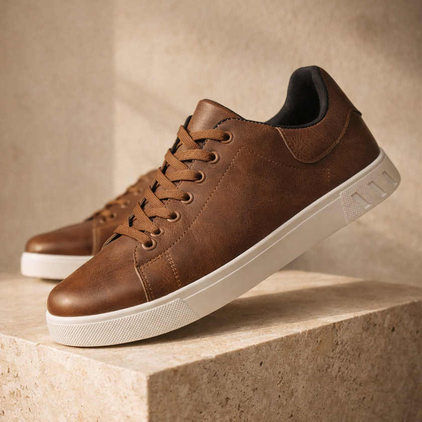 FJØRNA men's trainers, casual athletic shoes in black with white accents, featuring lace-up design and cushioned soles.