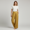 Liam - Stones Plain Color Cotton Linen High Waist Wide Leg Pants With Pockets