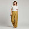 Liam - Stones Plain Color Cotton Linen High Waist Wide Leg Pants With Pockets