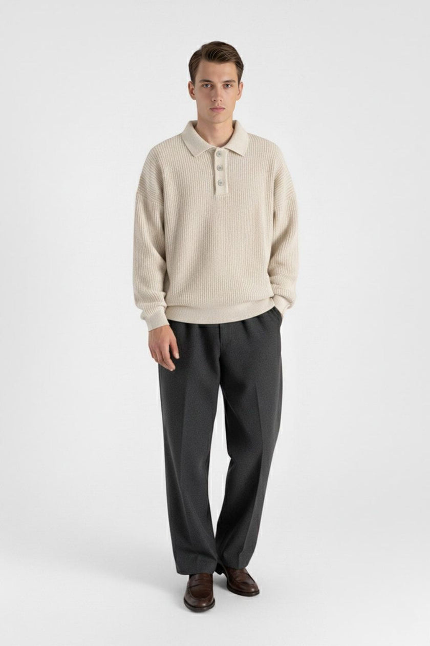 Men's Knitted Jumper – Relaxed Fit with Polo Collar - 12