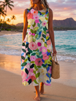 FJØRNA women's floral sleeveless summer midi dress with a flowy silhouette, perfect for warm weather and casual occasions.