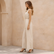 FJØRNA lace two-piece women’s suit set with sleeveless top and wide-leg pants, elegant and stylish for women.