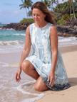 FJØRNA women's summer midi dress with floral pattern, sleeveless design, perfect for warm weather and casual occasions.